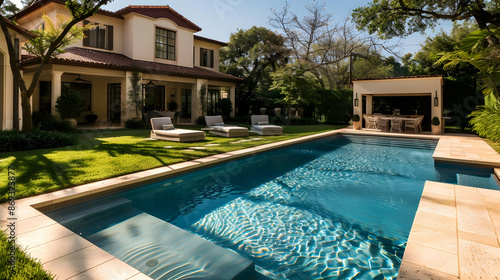 Tranquil backyard retreat complete with a refreshing swimming pool, ideal for leisure and entertaining © Pik_Lover