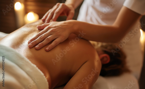 Wallpaper Mural Back massage. Close-up photo, detail of massaging hands and fingers. Spa, wellness, oriental style, Chinese and Thai massage, decontracting treatment. Torontodigital.ca