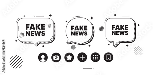 Fake news tag. Speech bubble offer icons. Media newspaper sign. Daily information symbol. Fake news chat text box. Social media icons. Speech bubble text balloon. Vector