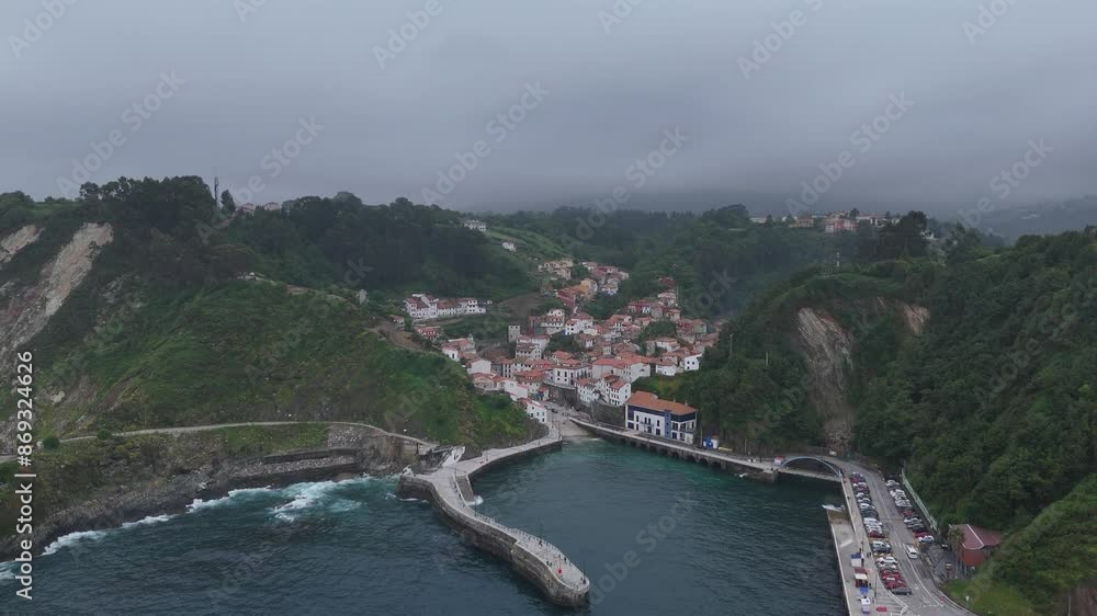Ascending Cudillero Asturias, northern Spain, drone,aerial Ascending Cudillero Asturias, northern Spain, drone,aerial