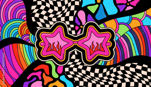 Coloring page with Psychedelic groovy sumglasses.