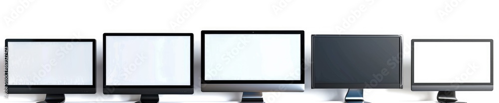 Five Computer Monitors on a White Background Five Computer Monitors on a White Background