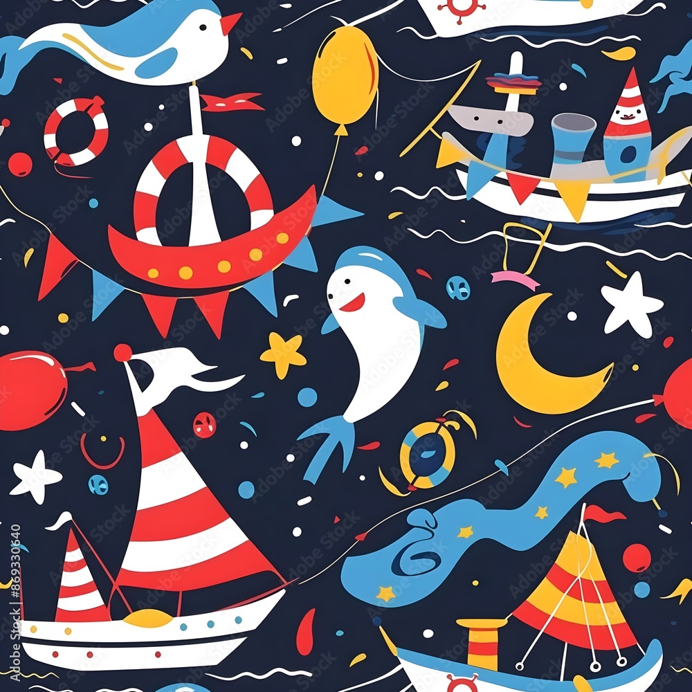 Seamless Pattern: Kids Birthday Sailor Theme Seamless Pattern: Kids Birthday Sailor Theme