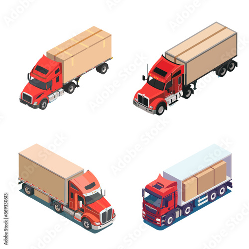 Red box trucks isometric