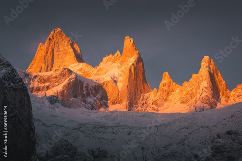 Trekking traveler enjoy Fitz Roy Mountain view, Patagonia, El Chalten - Argentina