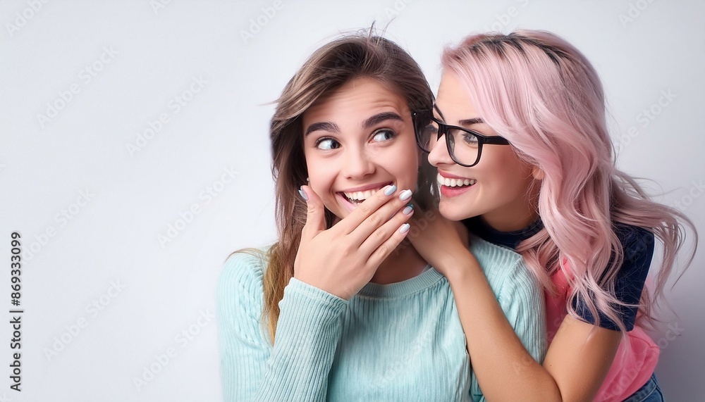 Mischievous student playing a prank on a friend. white background Mischievous student playing a prank on a friend. white background