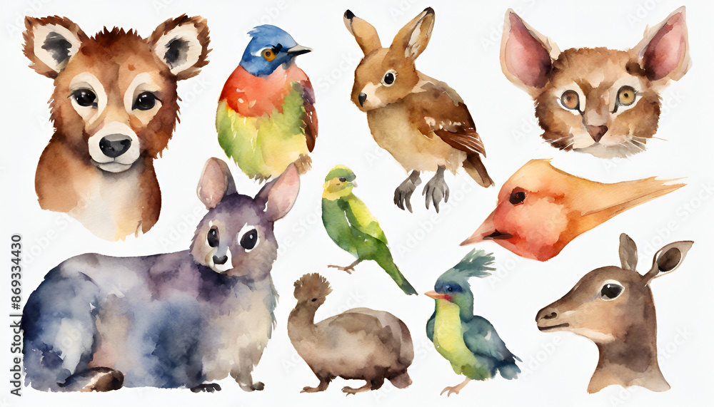 Vibrant and Colorful Collection of Animals: Rabbit, Bird, and Fox Vibrant and Colorful Collection of Animals: Rabbit, Bird, and Fox