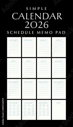Simple Calendar 2026 Schedule Memo Pad, Portrait Design