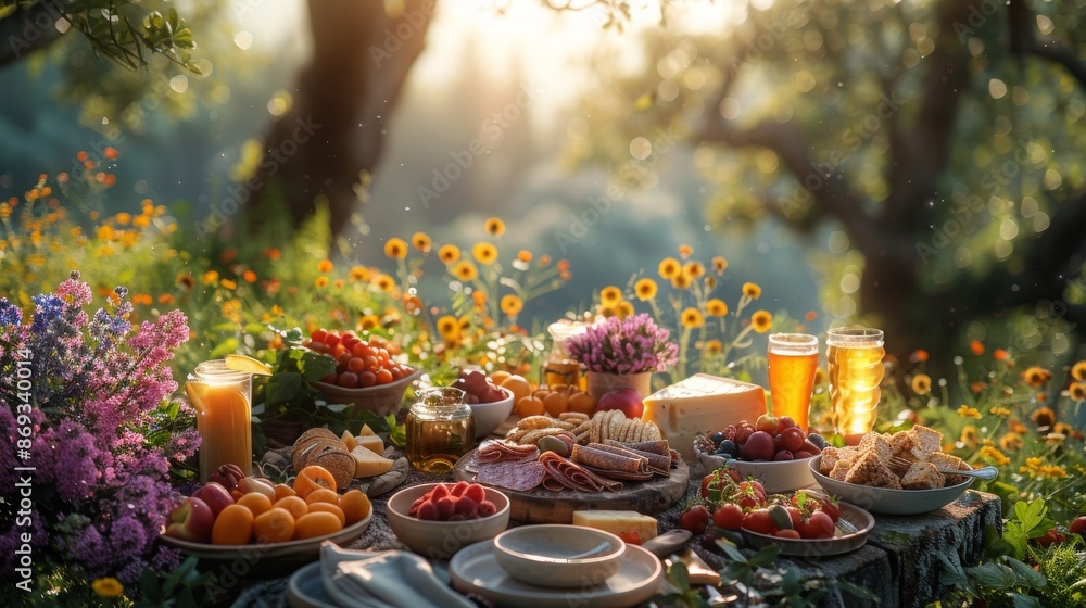 Fototapeta premium Sunny Picnic with Fresh Produce