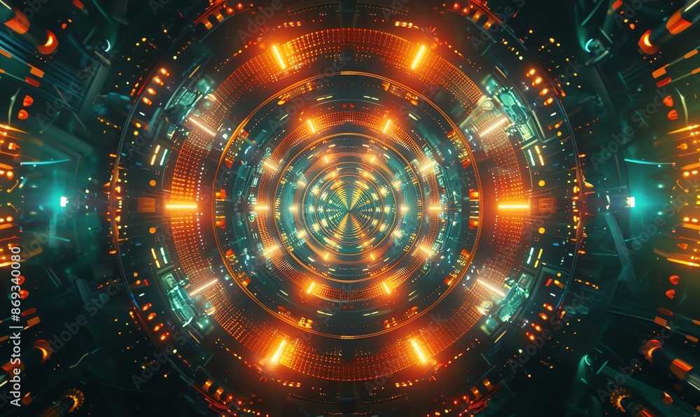 Abstract Futuristic Tunnel with Orange and Green Lights Abstract Futuristic Tunnel with Orange and Green Lights