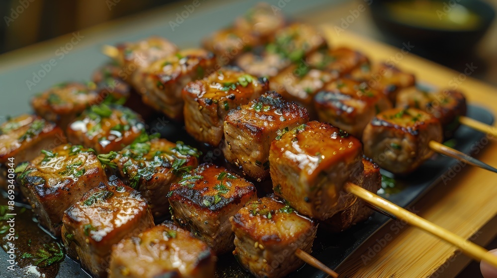 Grilled Plant-Based Meat Skewers with Herbs - Concept Plant-Based Food Grilled Plant-Based Meat Skewers with Herbs - Concept Plant-Based Food