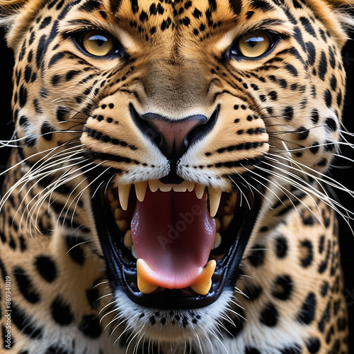 Close up Of Leopard Mouth With Black Background 4K Wallpaper