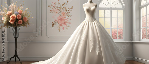 illustration of a wedding dress on a mannequin for bridal display