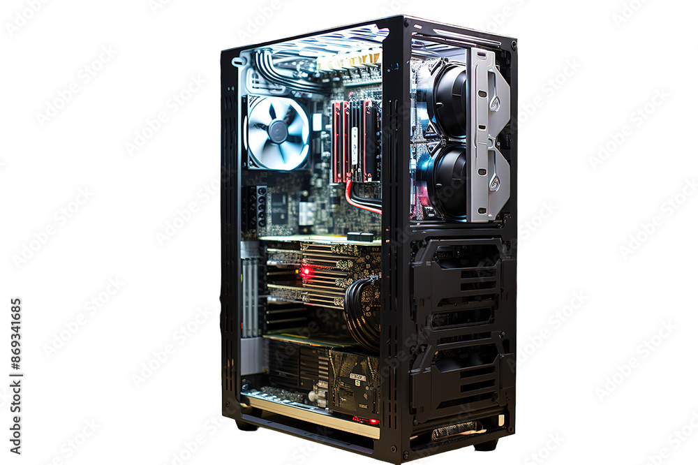 Obraz premium Desktop computer water cooling system - isolated on transparent background