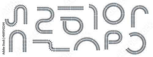 Railway train track vector illustration isolated on white background. Rail pattern round circular curve railroad path icon
