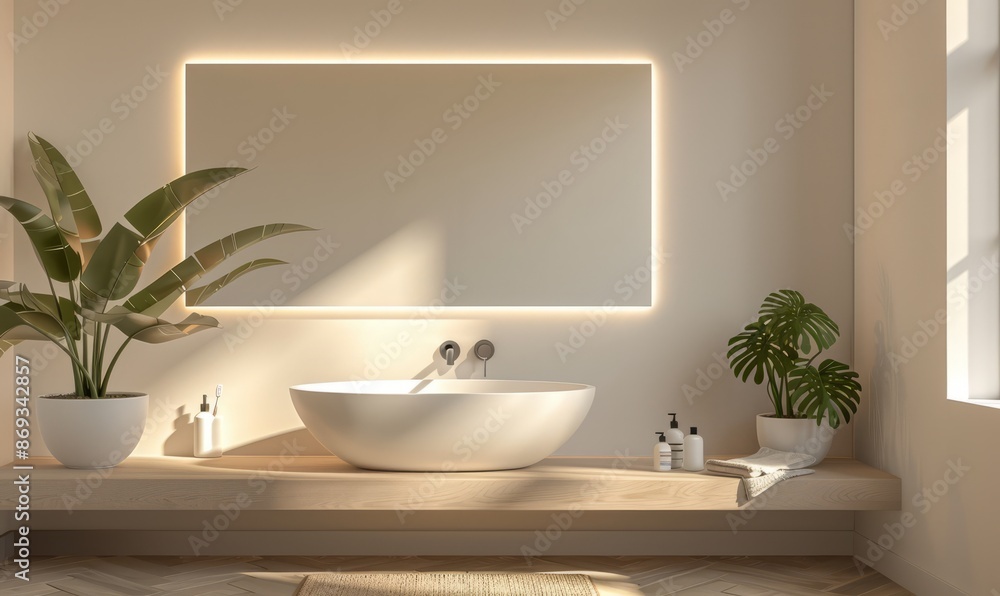 Serene bathroom with a blank canvas above the sink Serene bathroom with a blank canvas above the sink