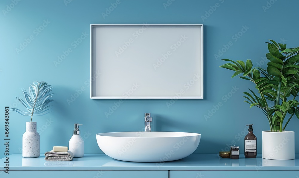 Modern bathroom with an empty frame above the sink Modern bathroom with an empty frame above the sink