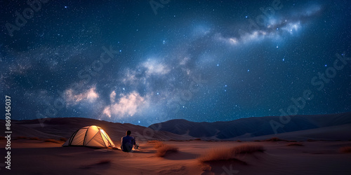 Camper admiring the milky way in a desert night sky
