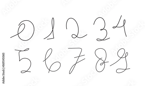 continuous line drawing Numbers.Line art of numbers. Vector illustration. Set of abstract drawings of numbers