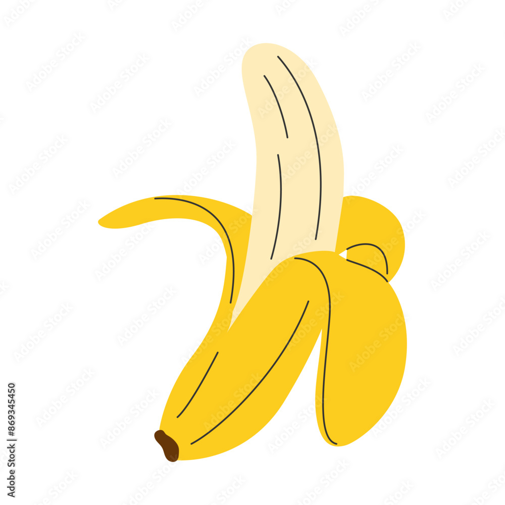 Hand drawn opened peeled banana. Whole banana fruit with peel clip art Hand drawn opened peeled banana. Whole banana fruit with peel clip art