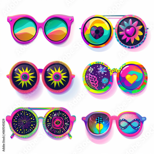 set of colorful sunglasses