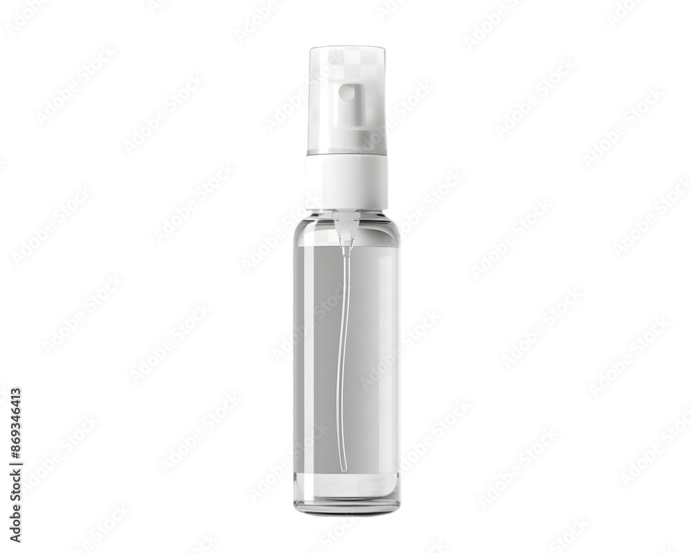 A transparent plastic bottle with a sprayer on a clear background A transparent plastic bottle with a sprayer on a clear background