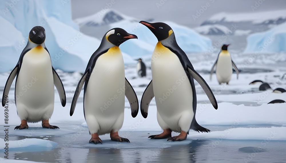 Obraz premium In icy Antarctica penguins dance and thrive, defying the harshness of their environment with their resilient spirits 
