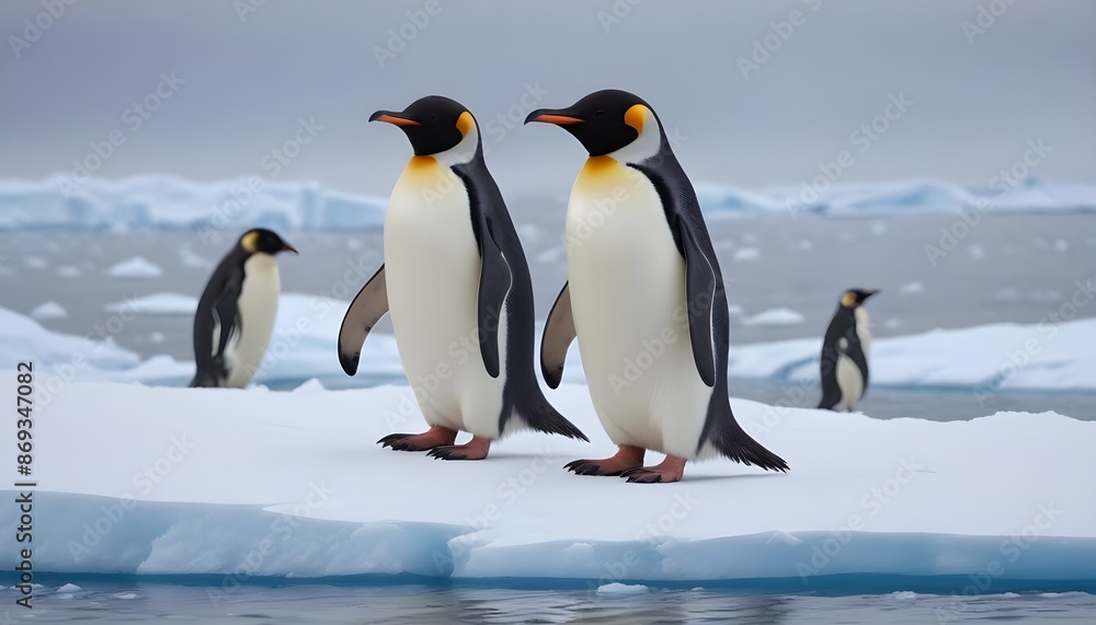 Fototapeta premium In icy Antarctica penguins dance and thrive, defying the harshness of their environment with their resilient spirits 