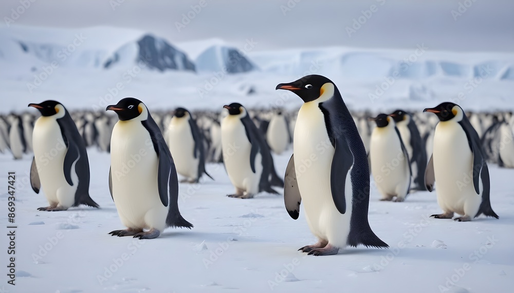 Obraz premium In icy Antarctica penguins dance and thrive, defying the harshness of their environment with their resilient spirits 