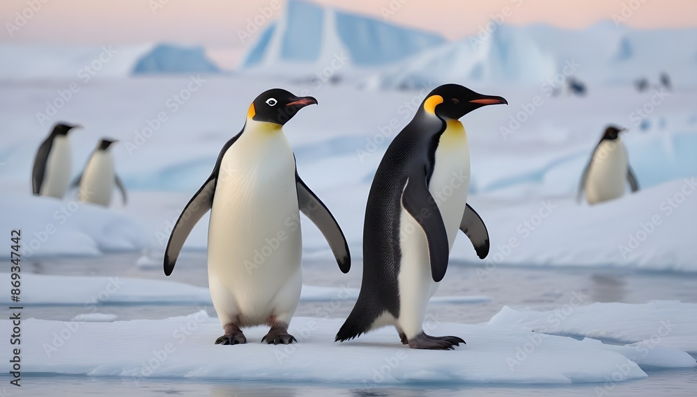 Obraz premium In icy Antarctica penguins dance and thrive, defying the harshness of their environment with their resilient spirits 