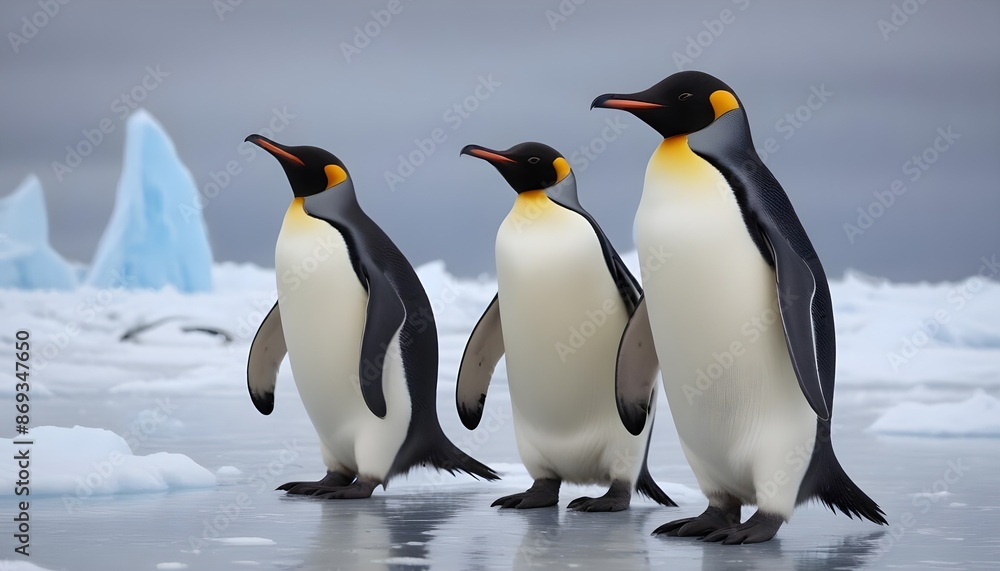 Obraz premium In icy Antarctica penguins dance and thrive, defying the harshness of their environment with their resilient spirits 