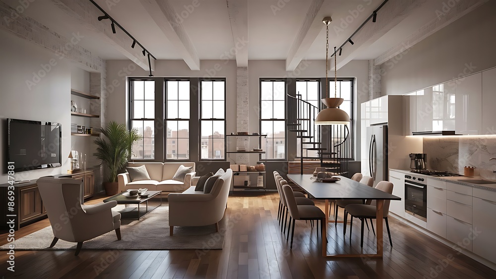 Fototapeta premium Contemporary living room loft interior