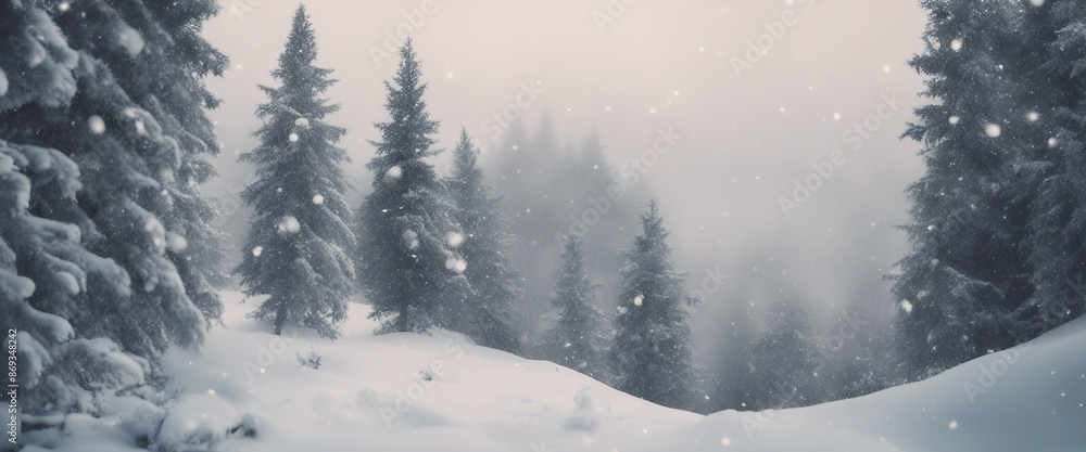 Winter landscape with snow and fir trees as vintage christmas wallpaper Winter landscape with snow and fir trees as vintage christmas wallpaper
