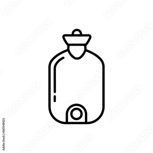 Rubber warmer icon. Linear logo of hot water bag. Black simple illustration of medical bottle. Contour isolated vector image on white background. Rectangular heating pad