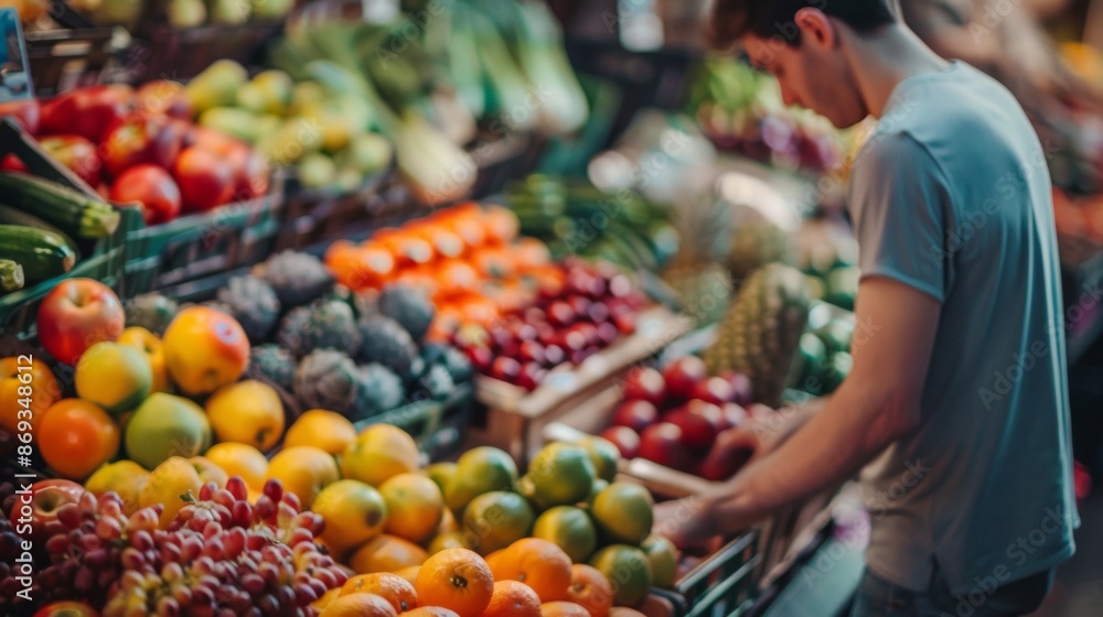 Man shopping for fresh produce at a market Man shopping for fresh produce at a market