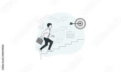 Business man walking on steps stairs to reach the goal blue svg vector design illustration