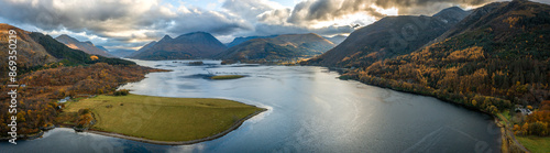 Scottish highlands landscape with mountains and river.
