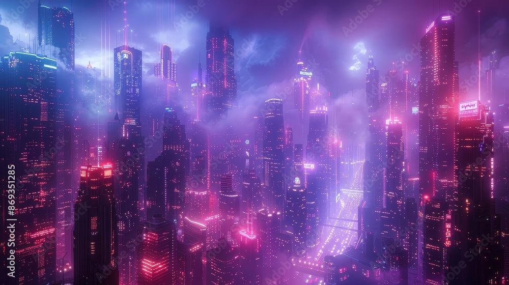 Obraz premium Cyberpunk Dreams Futuristic Cityscapes with Neon Lights