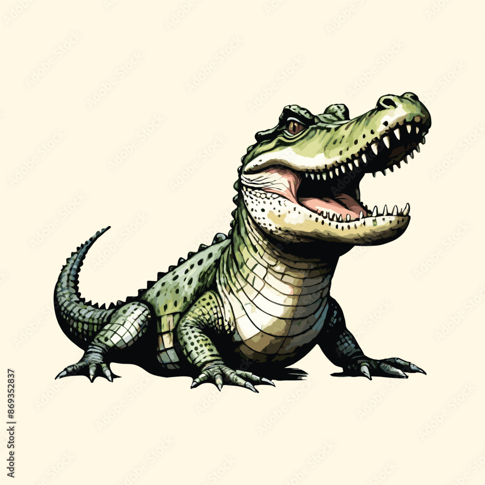 Fototapeta premium Vintage Watercolor Crocodile Illustration