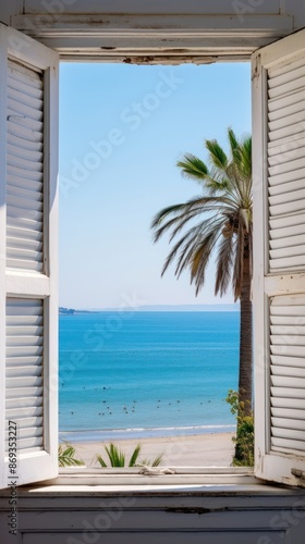 Fototapeta Naklejka Na Ścianę i Meble -  Summer window beach architecture. 