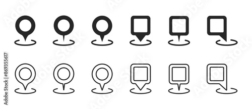 Simple map pin collection with editable line stroke. GPS, location pin sign. Map pointer symbol. Set of circle pointers infographic business element. Flat-style vector illustration