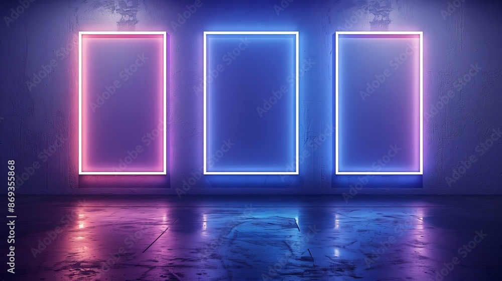 Modern Art Exhibition with Neon Frames Modern Art Exhibition with Neon Frames