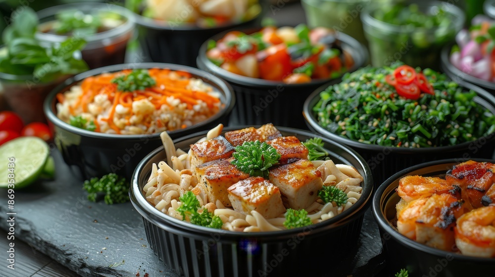 Assorted Gourmet Bowls with Vegetables and and Plant-Based Meals Assorted Gourmet Bowls with Vegetables and and Plant-Based Meals
