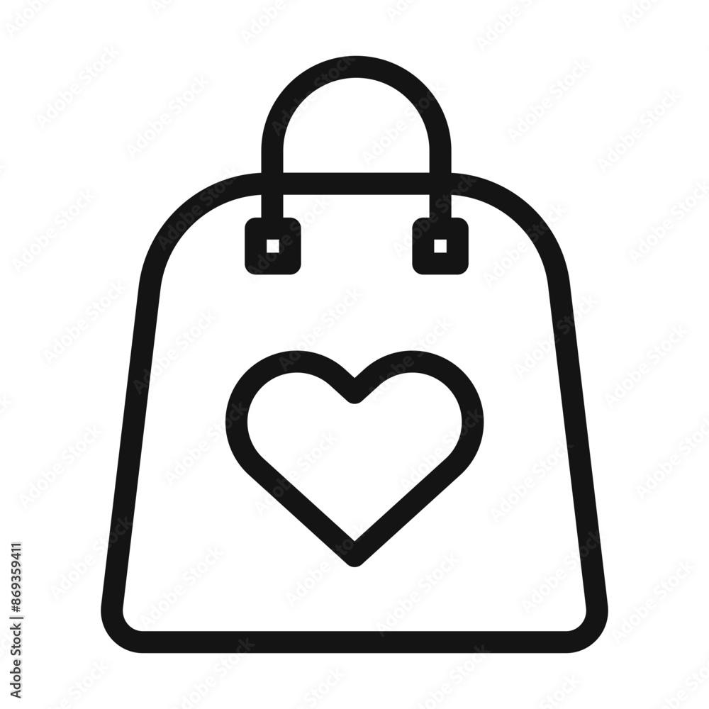 Shopping bag with heart icon mark in filled style Shopping bag with heart icon mark in filled style