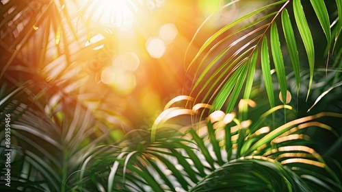 Wallpaper Mural Tropical summer scene with bright palm leaves and sunlight Torontodigital.ca