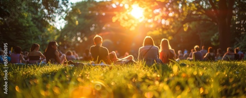 A family enjoying a summer concert in the park