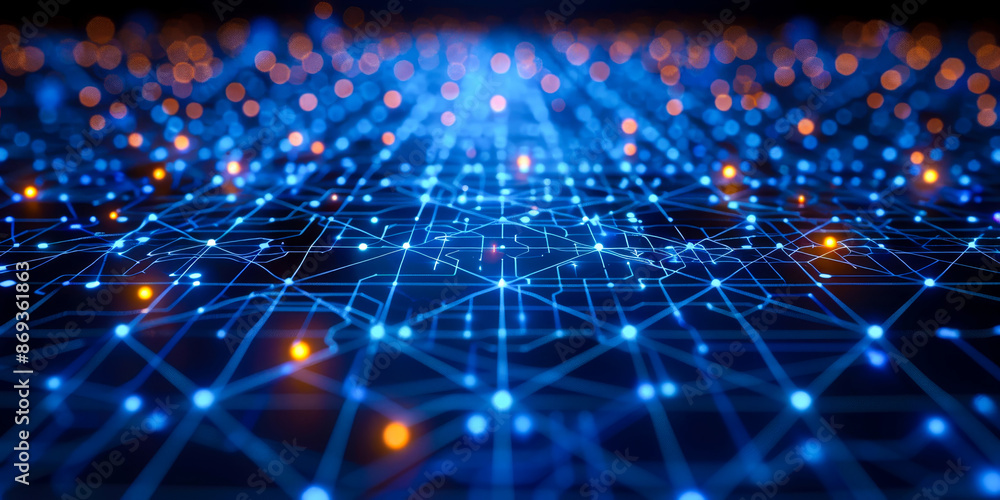 Network Connections in Blue Light. A futuristic network image with blue ...