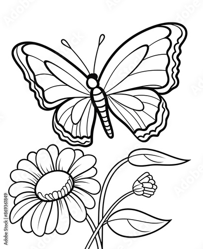 Wallpaper Mural Happy Butterfly And Flower Coloring Book. Black and white Moth vector illustration for children coloring page. Torontodigital.ca