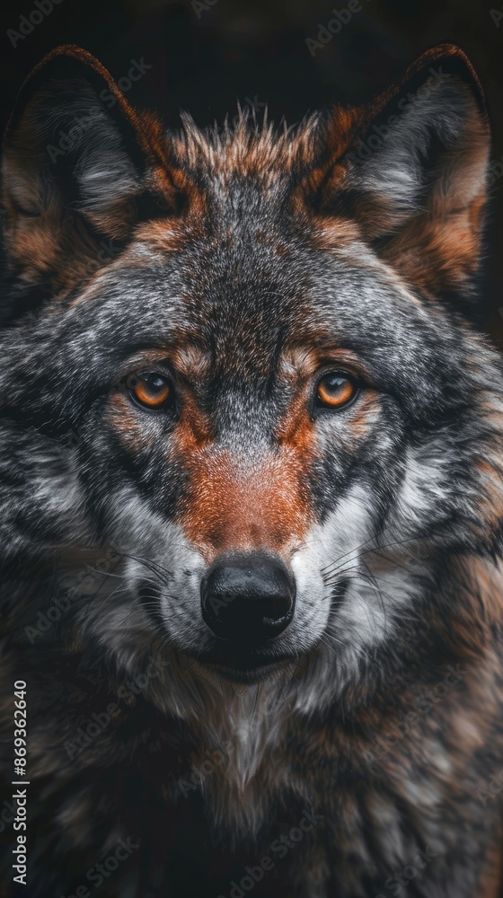 Close-up of a wolf with intense gaze, showcasing its majestic and wild appearance. Close-up of a wolf with intense gaze, showcasing its majestic and wild appearance.