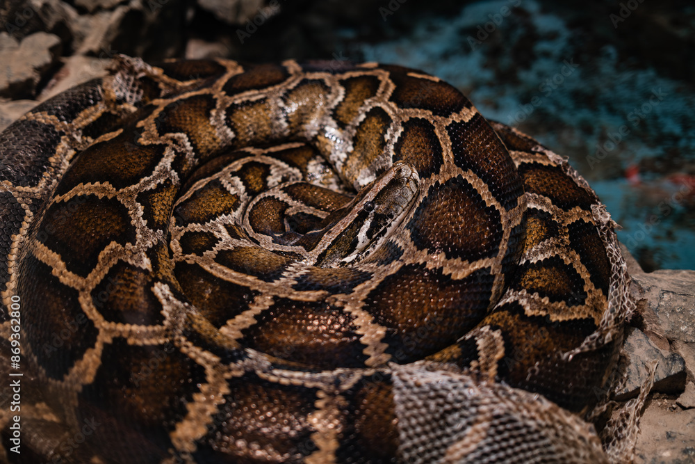 Burmese python (Python bivittatus) close-up Burmese python (Python bivittatus) close-up